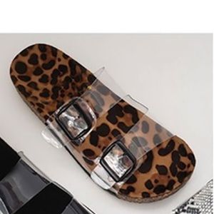 Leopard bottom sandals with clear straps